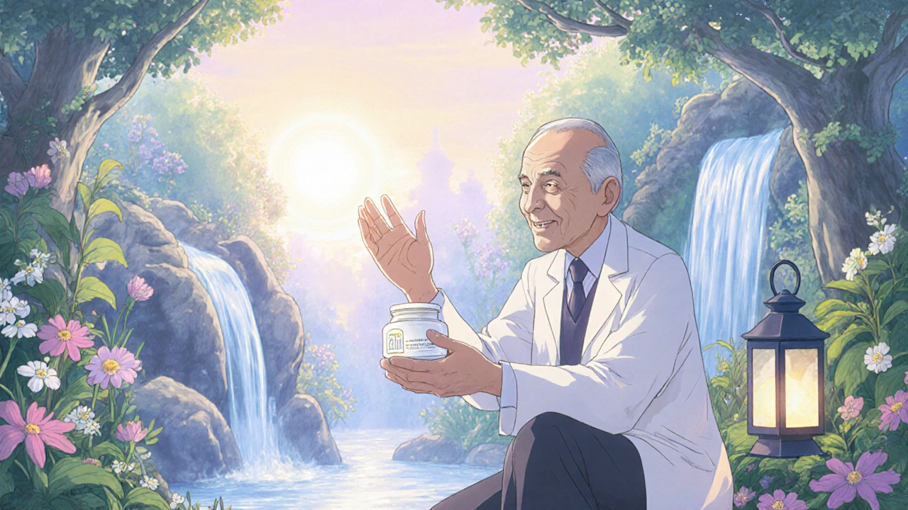 Dermatologue bienveillant dans un jardin, offrant soins et conseils pour protéger la peau.