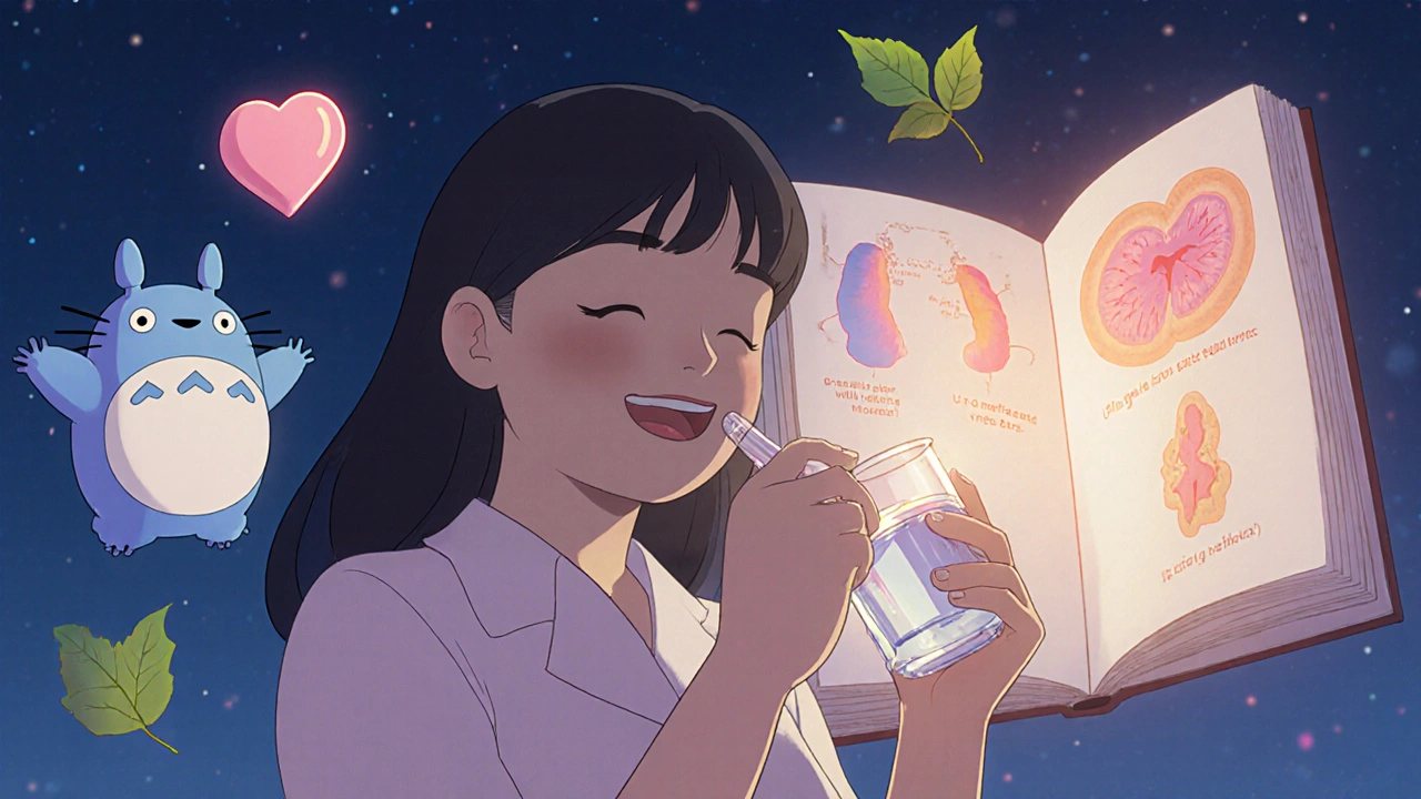 Femme enceinte prenant un comprimé de loratadine entourée d&#039;esprits doux représentant la sécurité et la science.