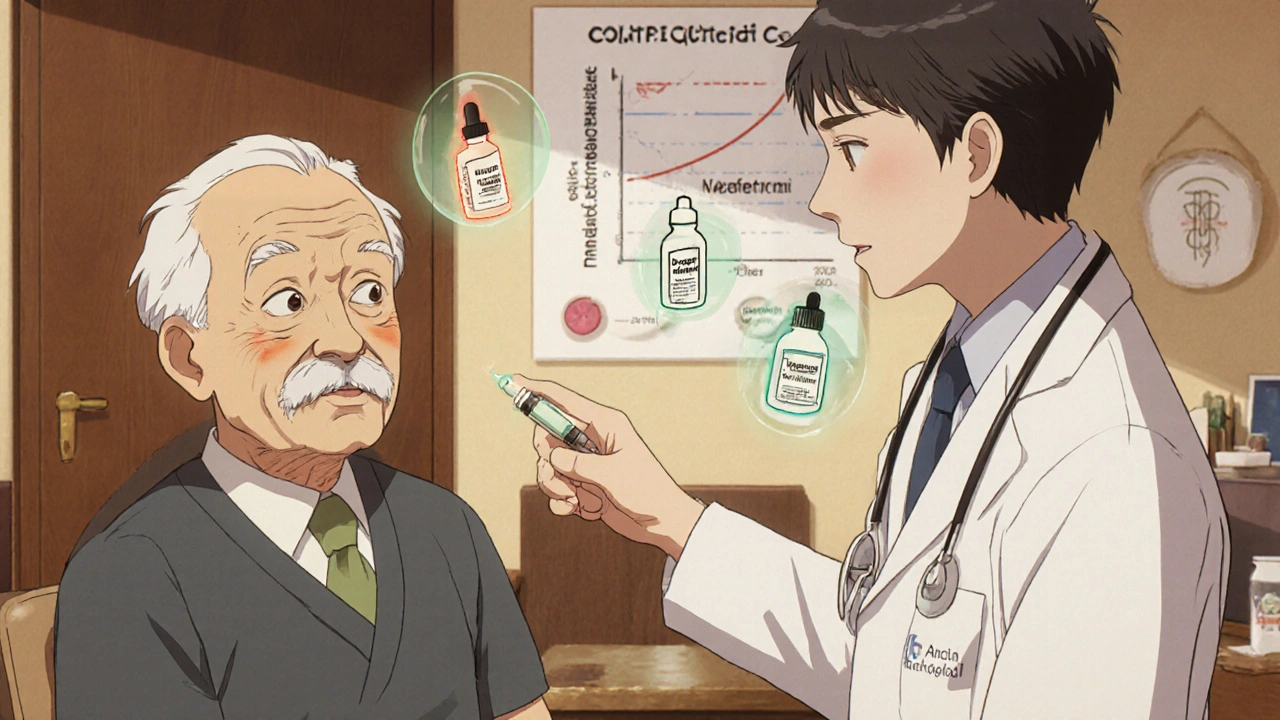 Patient diabétique et médecin discutant traitement post‑opératoire, style Ghibli.