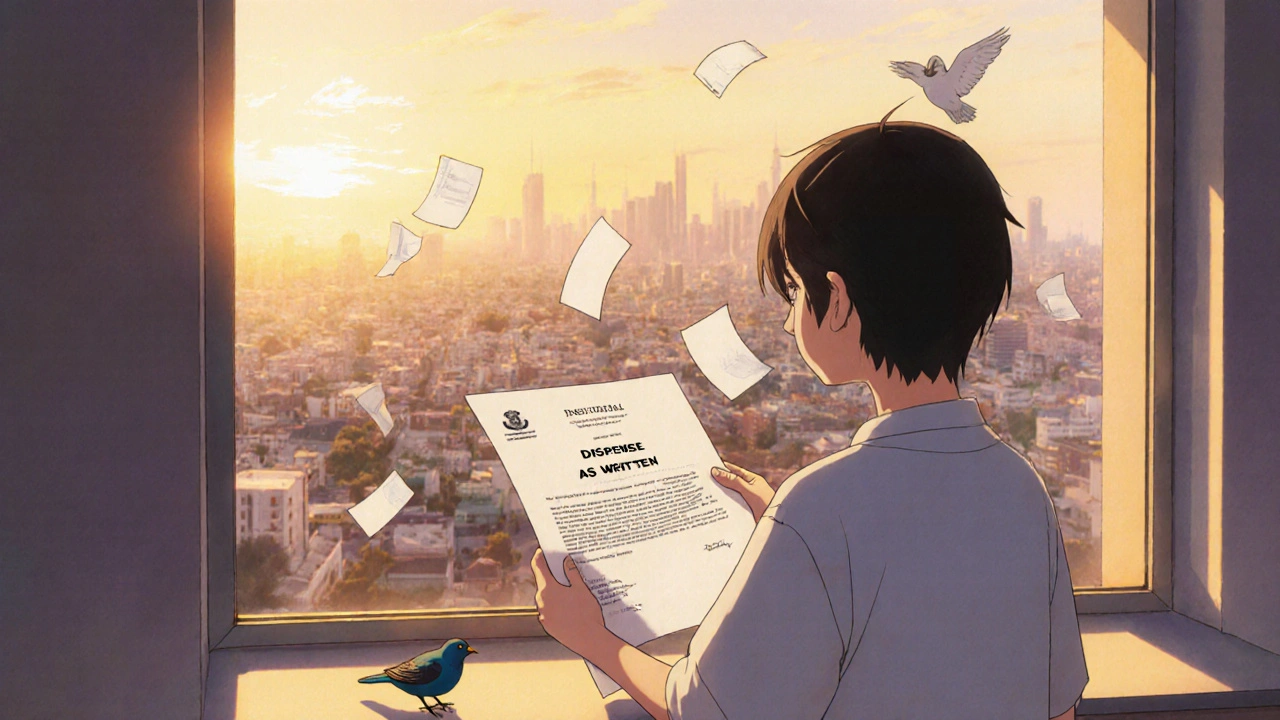 Patient tenant une lettre d&#039;autorisation près d&#039;une fenêtre, oiseau sur le rebord, coucher de soleil chaleureux.