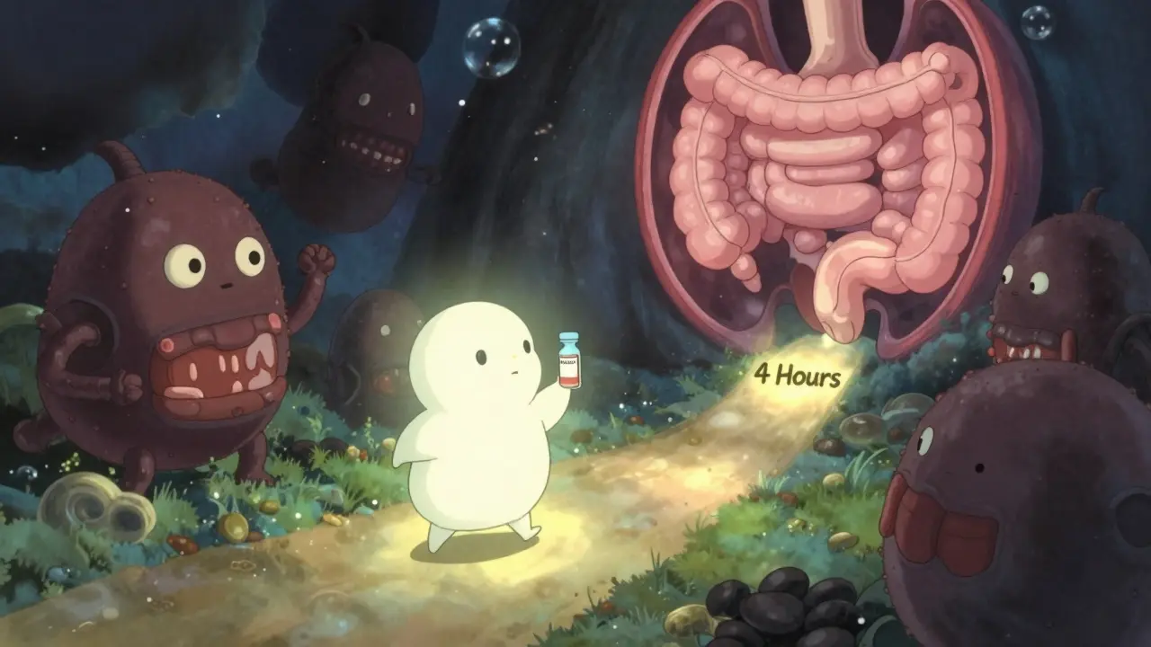 Esprit lumineux évitant des monstres de fer dans un intestin magique, chemin de 4 heures vers une glande thyroïde brillante.