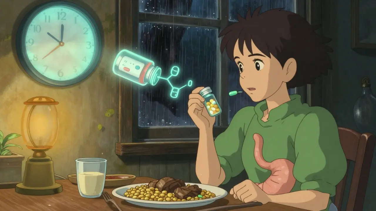 Femme prenant son complément de fer le soir, à distance sécurisée de sa prise matinale de médicament.