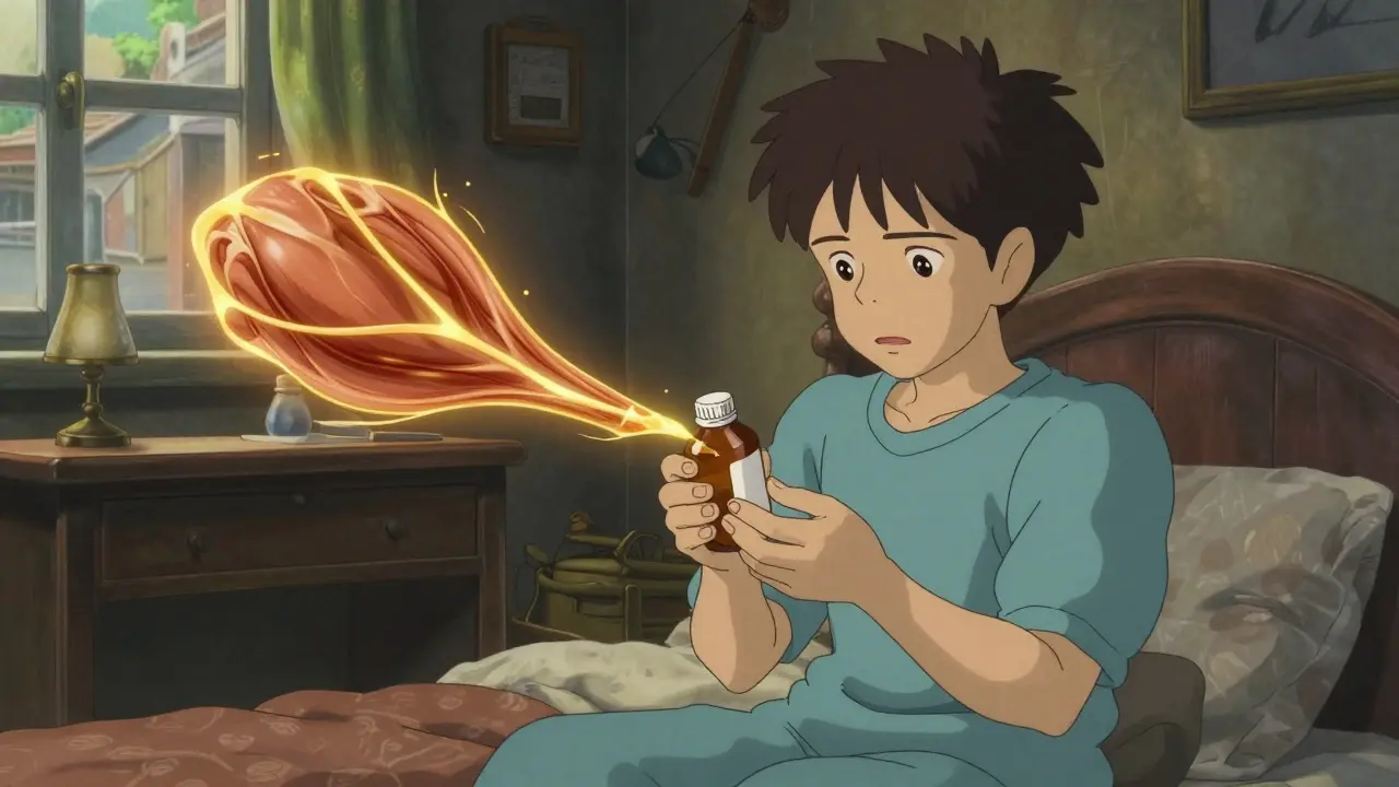 Personne inquiète avec une vue conceptuelle de fibres musculaires se dégradant en filaments dorés.