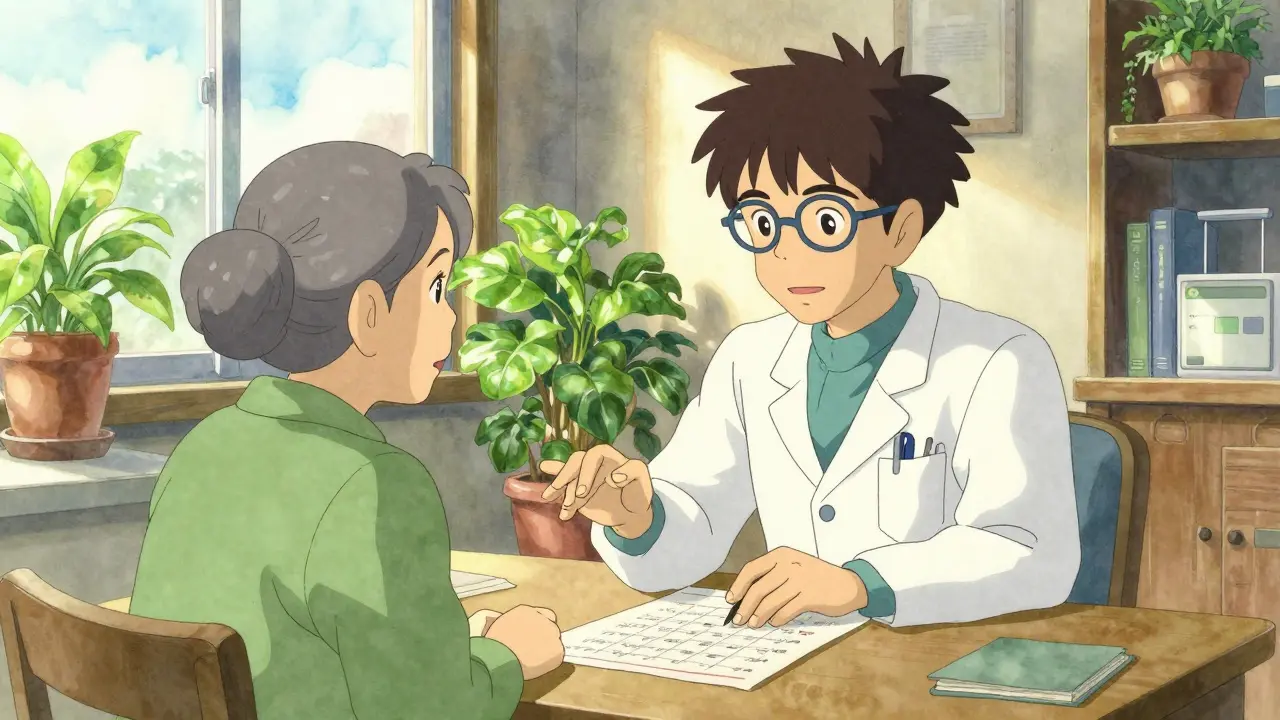 Médecin bienveillant discutant avec un patient âgé dans une clinique ensoleillée