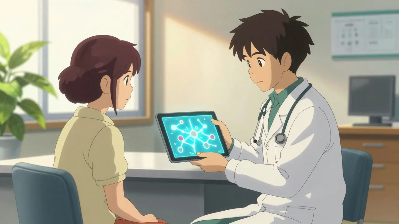 Médecin et patient discutant devant une tablette médicale